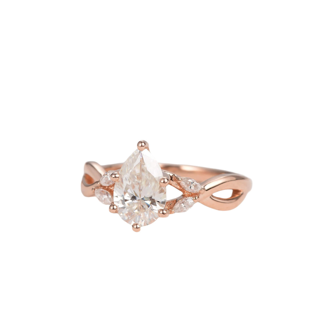 1.52 CT Pear Moissanite Cluster Engagement Ring Rose Gold