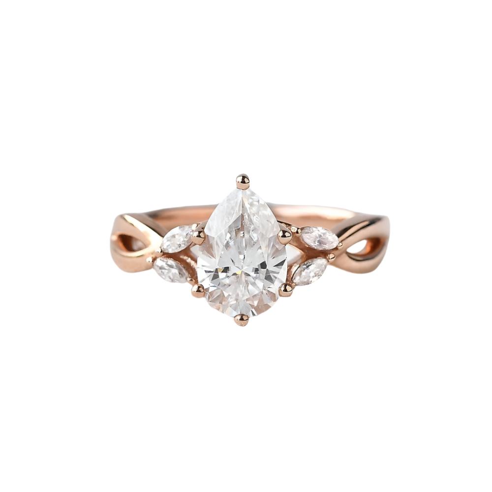 1.52 CT Pear Moissanite Cluster Engagement Ring Rose Gold