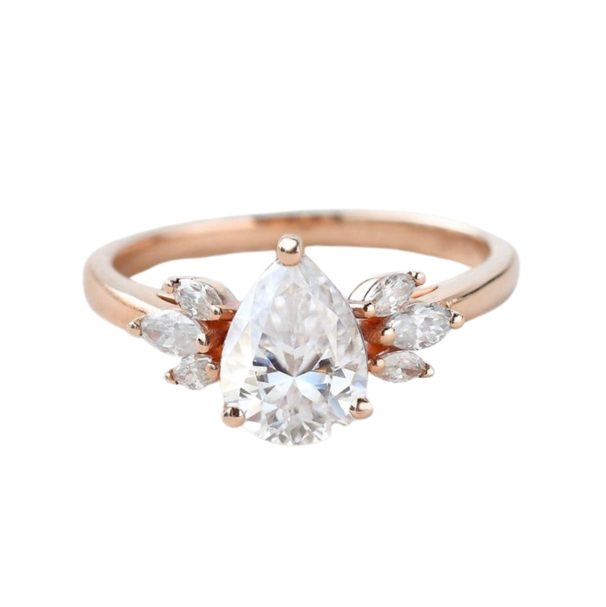 1.52 CT Pear Moissanite Cluster Wedding & Engagement Ring Rose Gold