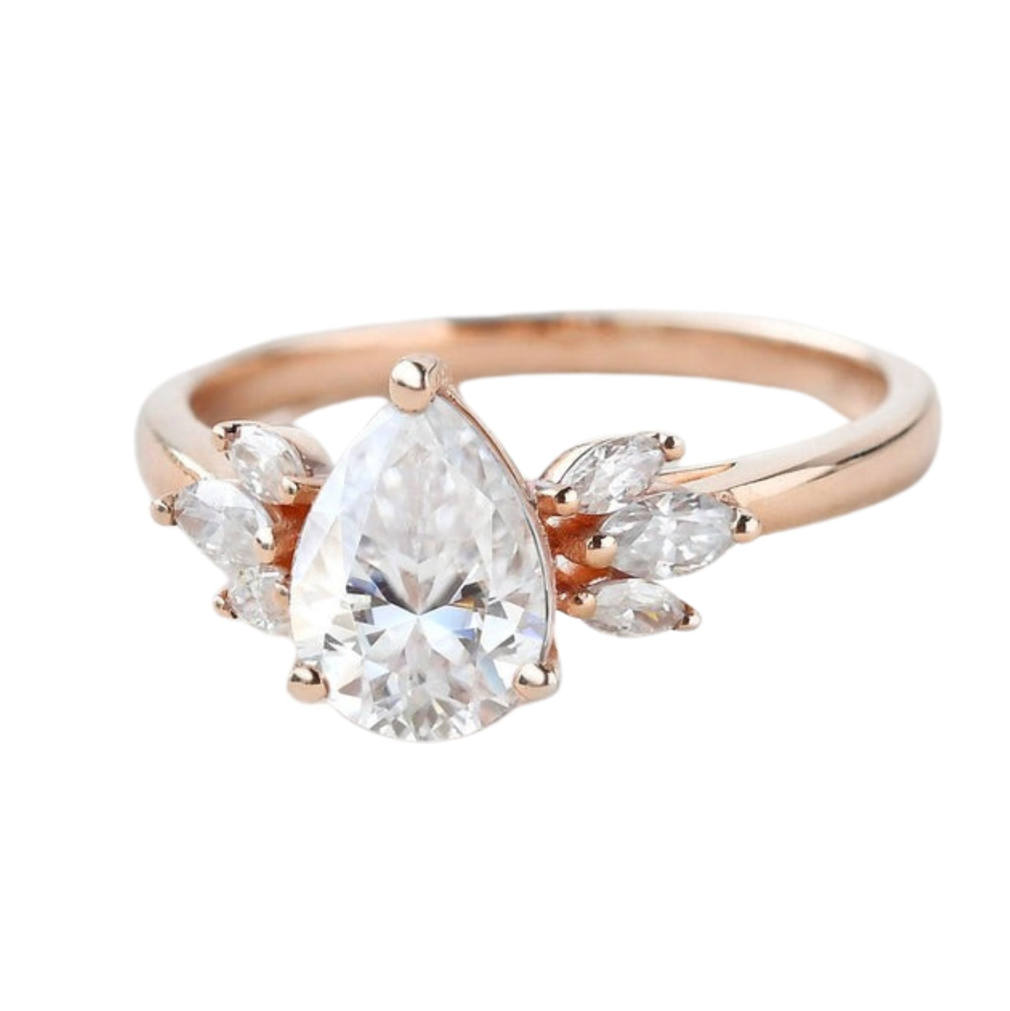 1.52 CT Pear Moissanite Cluster Wedding & Engagement Ring Rose Gold 4