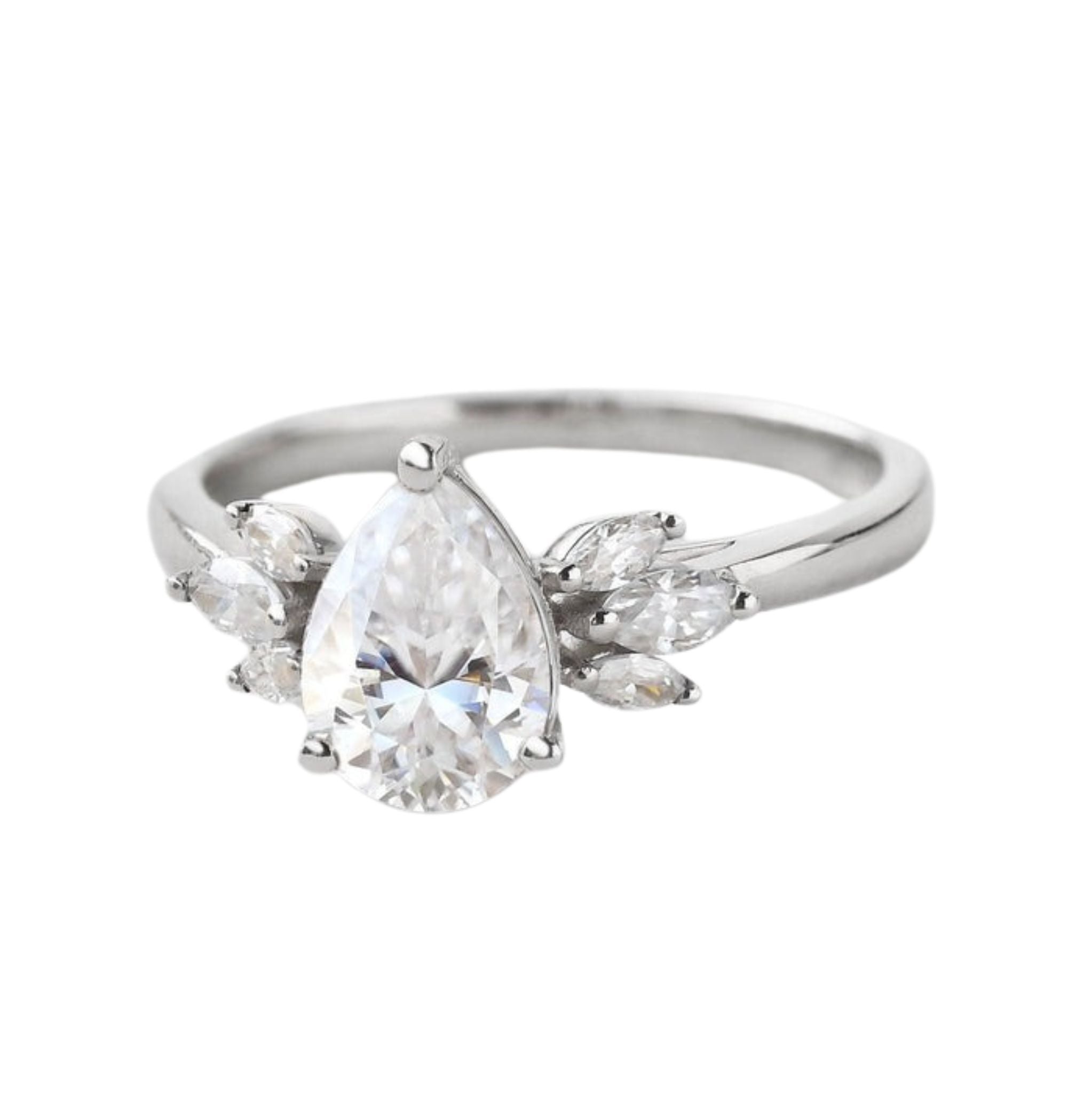 1.52 CT Pear Moissanite Cluster Wedding & Engagement Ring White Gold 1