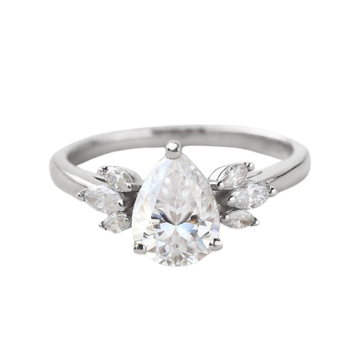 1.52 CT Pear Moissanite Cluster Wedding & Engagement Ring White Gold 2