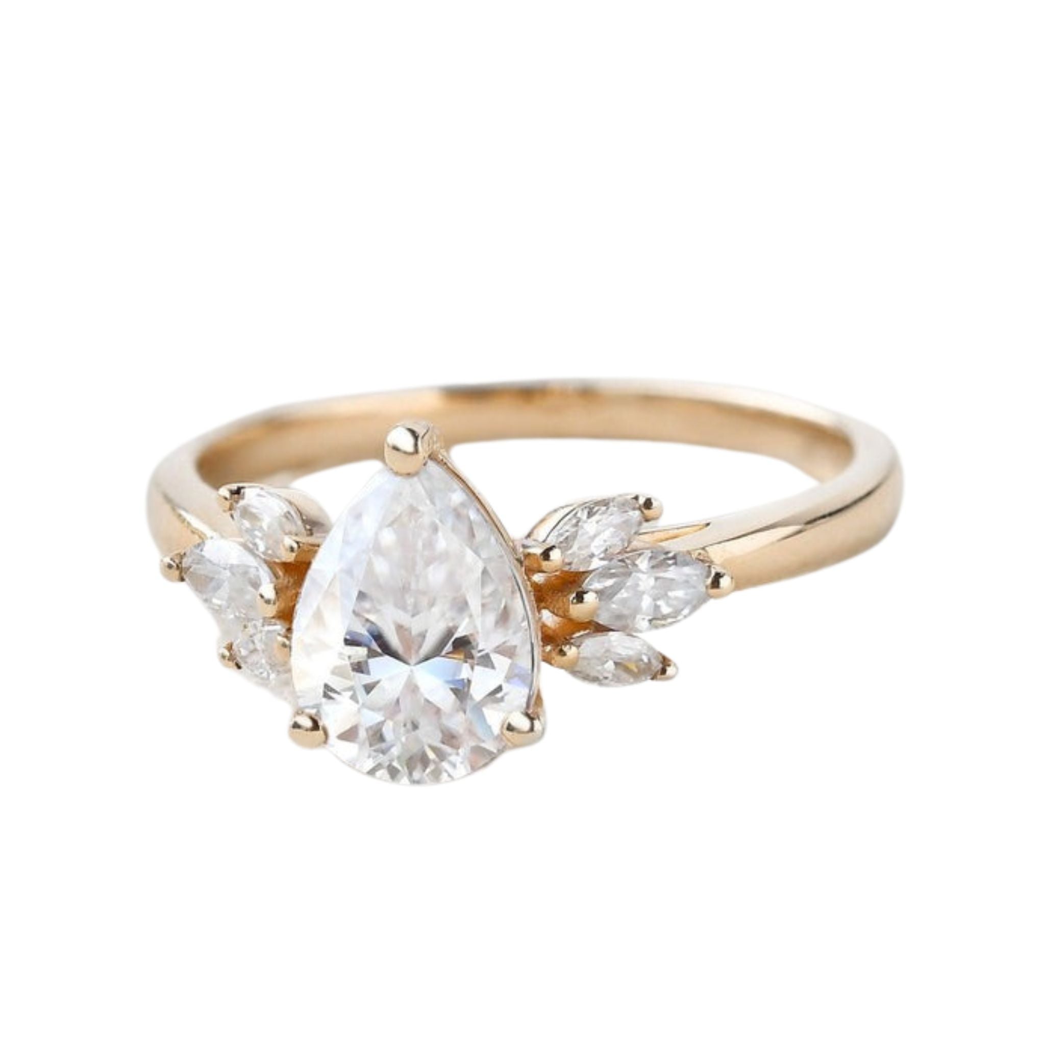 1.52 CT Pear Moissanite Cluster Wedding & Engagement Ring Yellow Gold 1