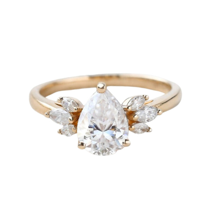 1.52 CT Pear Moissanite Cluster Wedding & Engagement Ring Yellow Gold 2