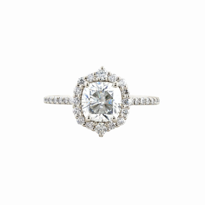 1.5 CT Cushion Cut Halo & Pave Moissanite Wedding Ring White Gold 3