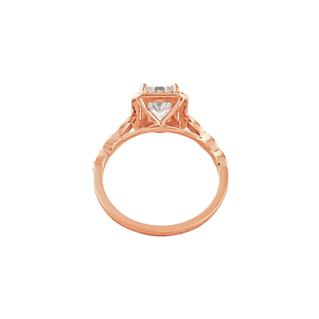 1.6 CT Emerald Cut Halo Pave Moissanite Engagement Ring Rose Gold