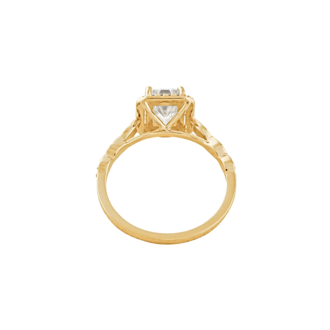 1.6 CT Emerald Cut Halo Pave Moissanite Engagement Ring Yellow Gold