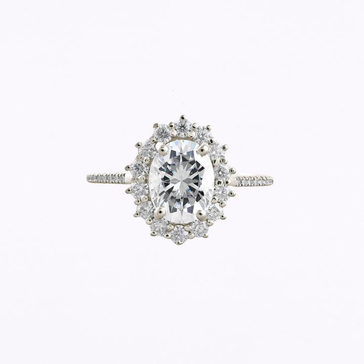 1.91 CT Oval Cut Halo & Pave Moissanite Engagement Ring White Gold