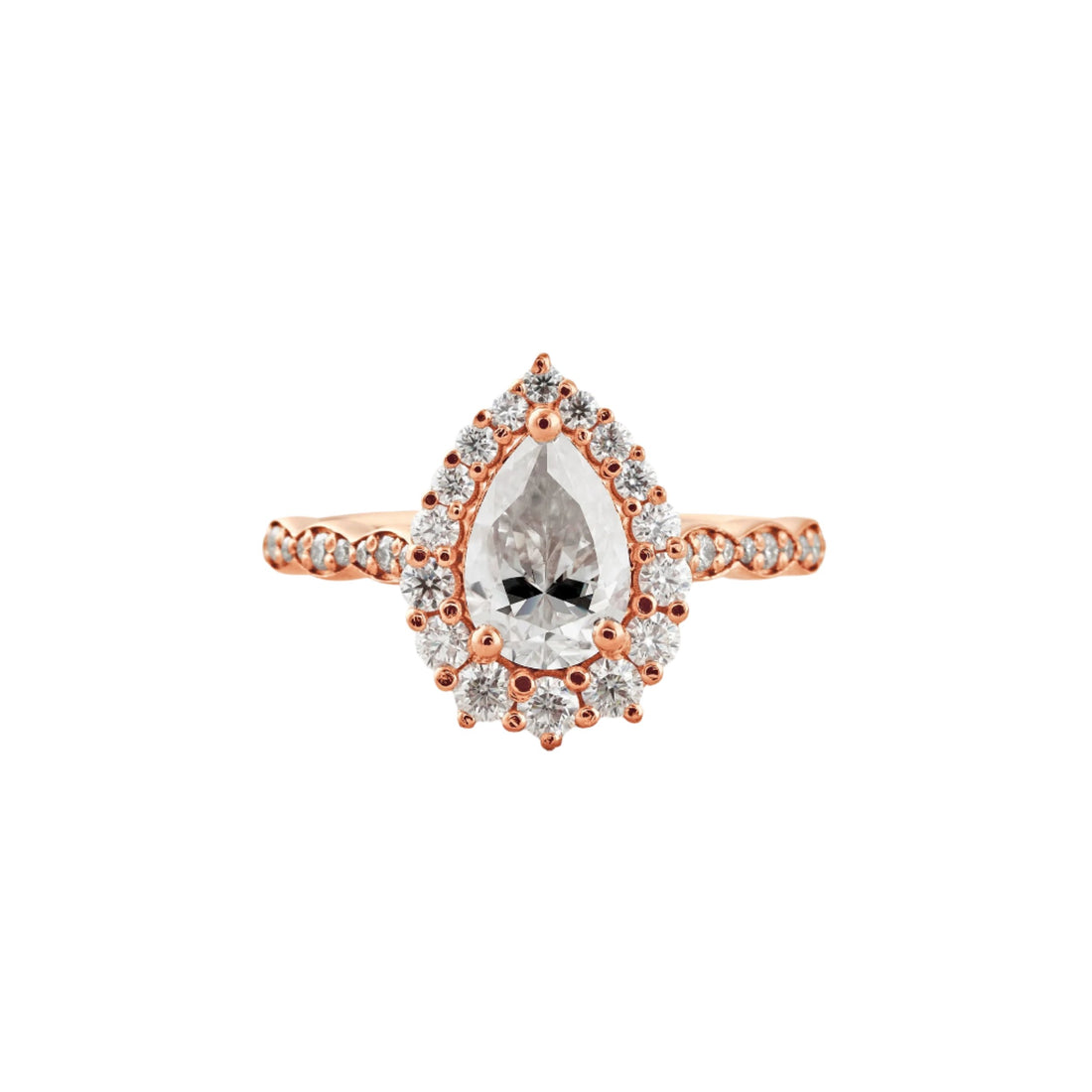 1.93 CT Pear Cut Halo & Pave Moissanite Engagement Ring Rose Gold