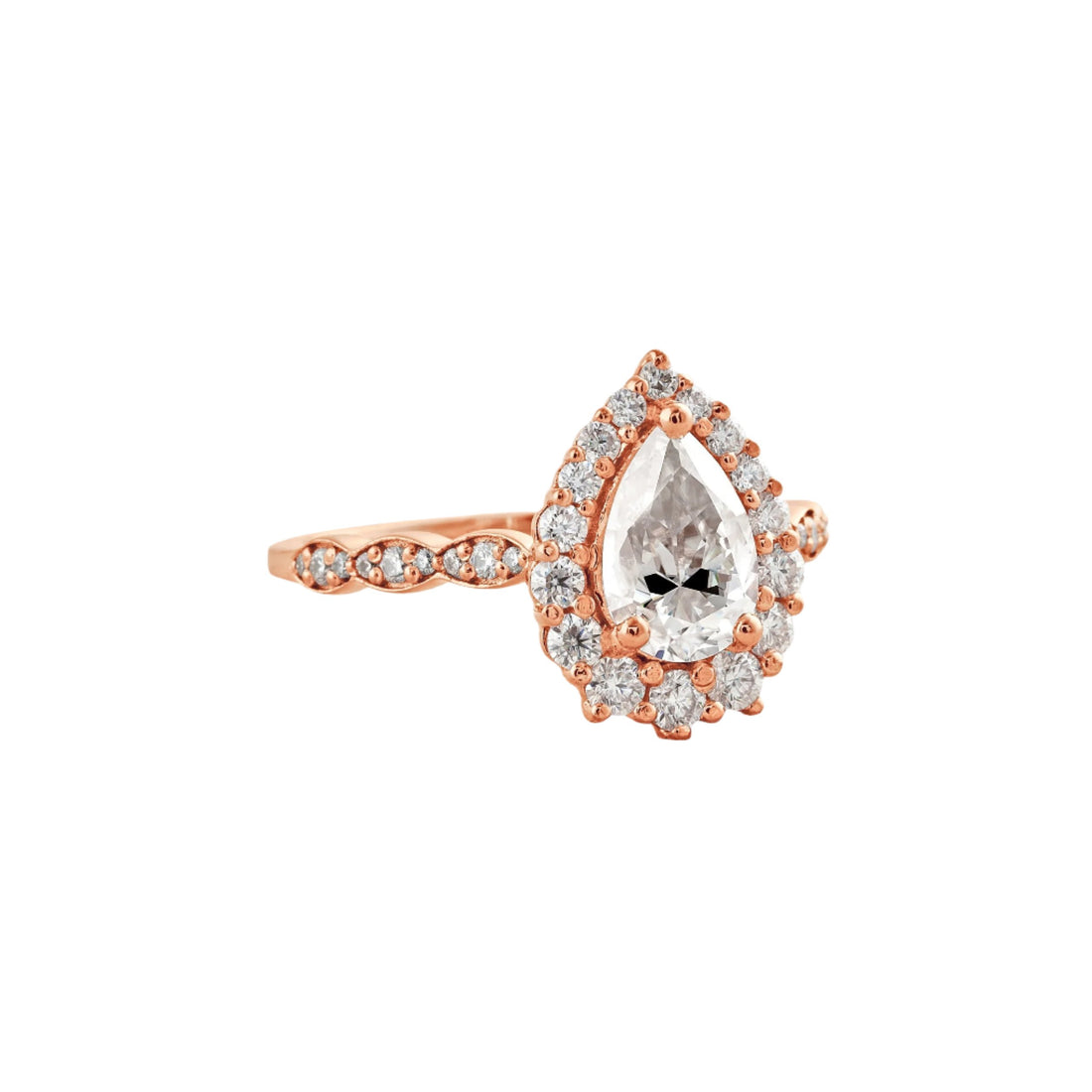 1.93 CT Pear Cut Halo & Pave Moissanite Engagement Ring Rose Gold