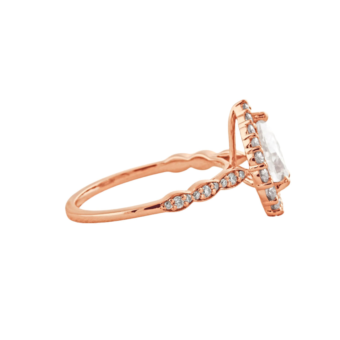 1.93 CT Pear Cut Halo & Pave Moissanite Engagement Ring Rose Gold