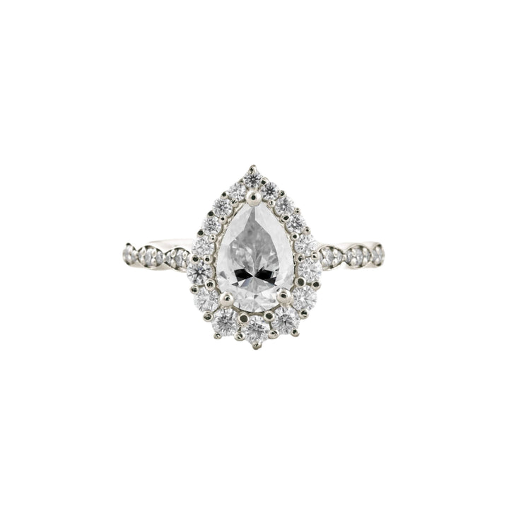 1.93 CT Pear Cut Halo & Pave Moissanite Engagement Ring White Gold