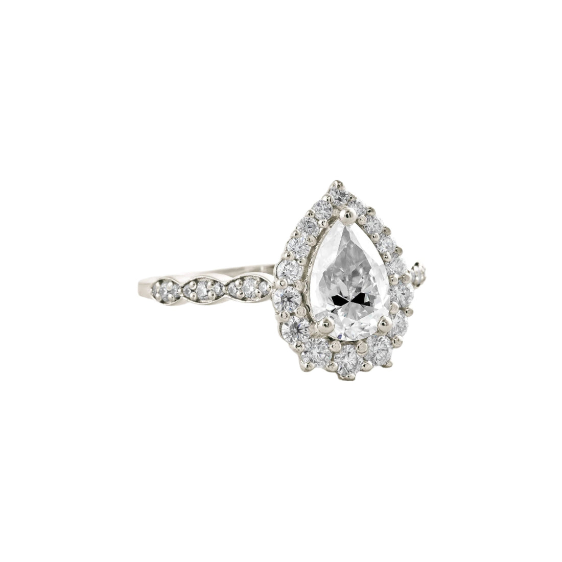 1.93 CT Pear Cut Halo & Pave Moissanite Engagement Ring White Gold