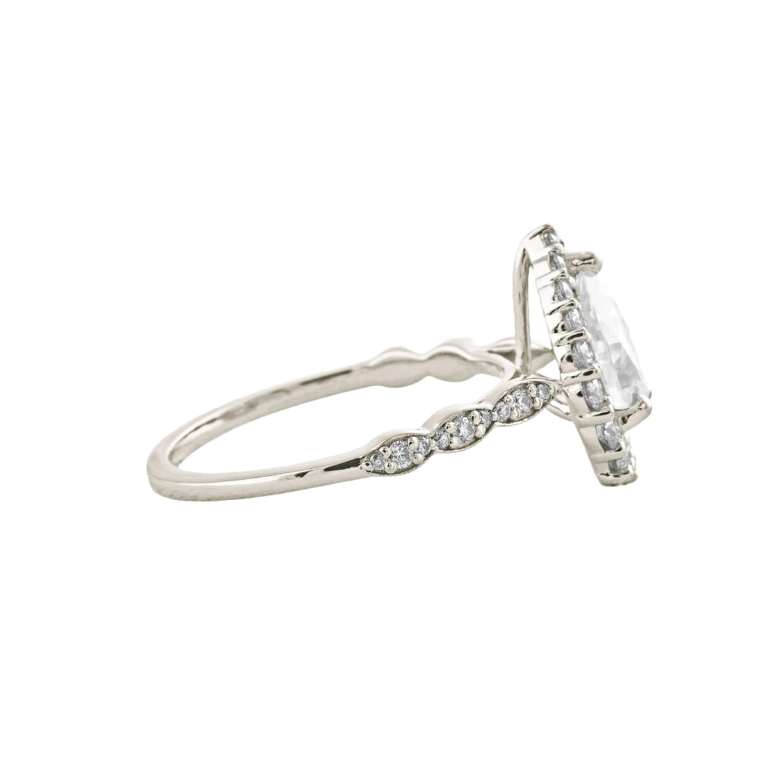 1.93 CT Pear Cut Halo & Pave Moissanite Engagement Ring White Gold