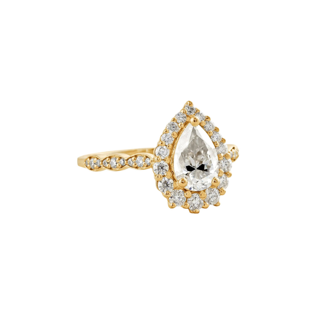 1.93 CT Pear Cut Halo & Pave Moissanite Engagement Ring Yellow Gold