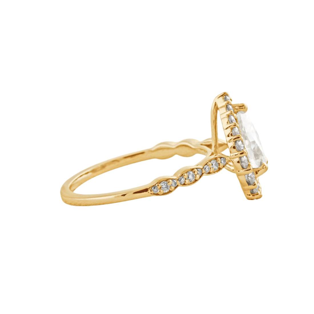 1.93 CT Pear Cut Halo & Pave Moissanite Engagement Ring Yellow Gold