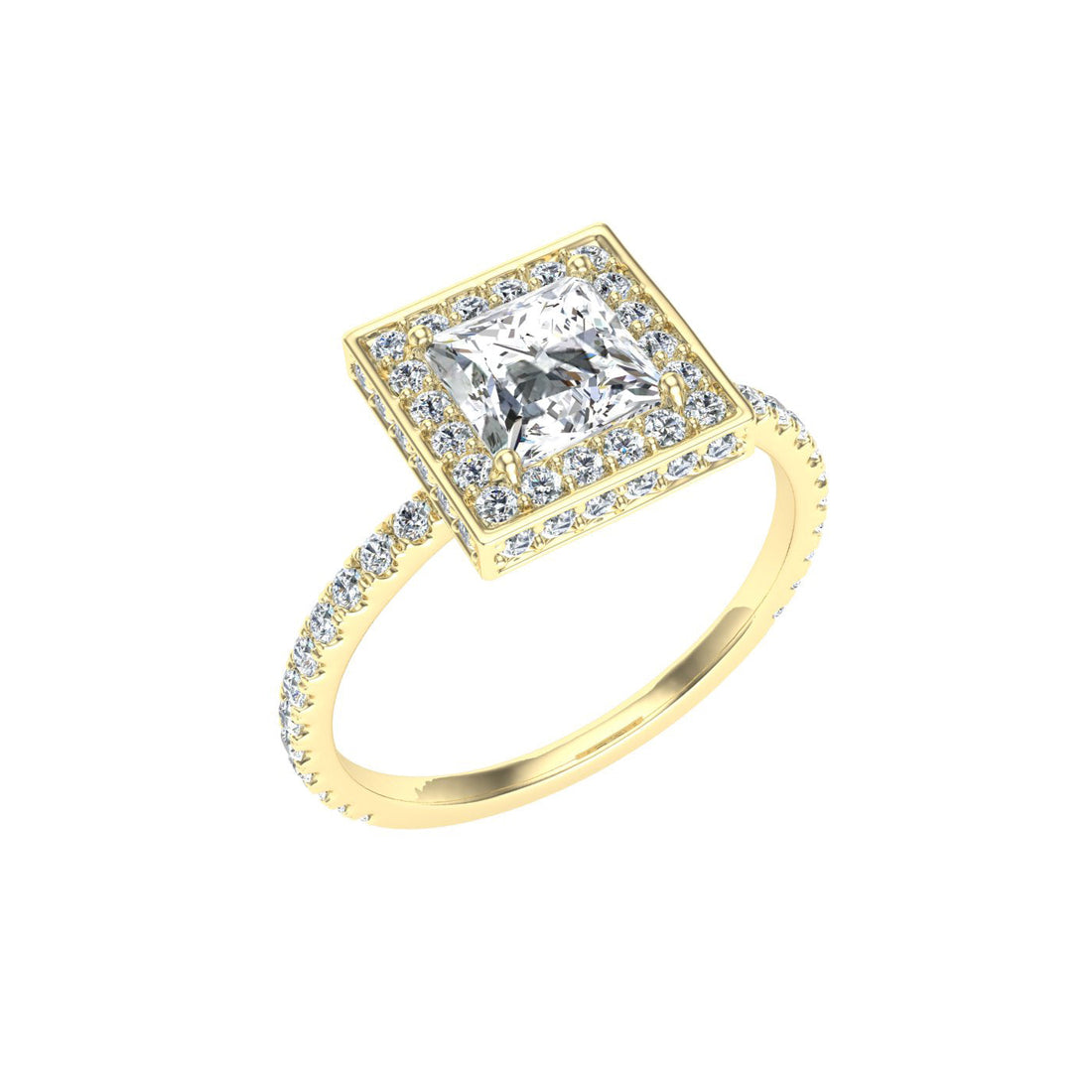 Elegy Princess Cut Double Edge Halo Moissanite Engagement Ring Yellow Gold