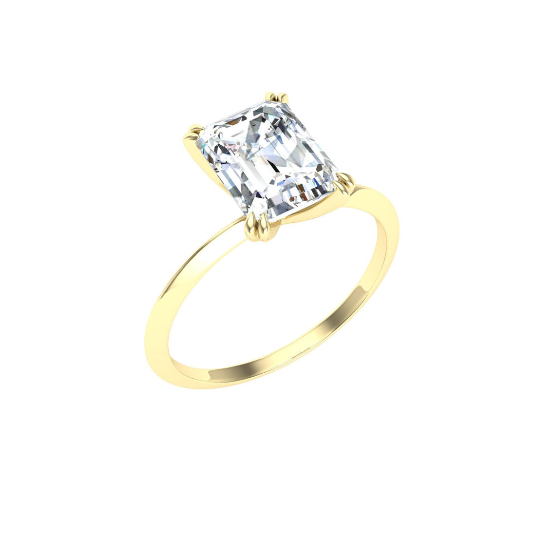 Adoration Double Claw Emerald Moissanite Solitaire Engagement Ring Yellow Gold