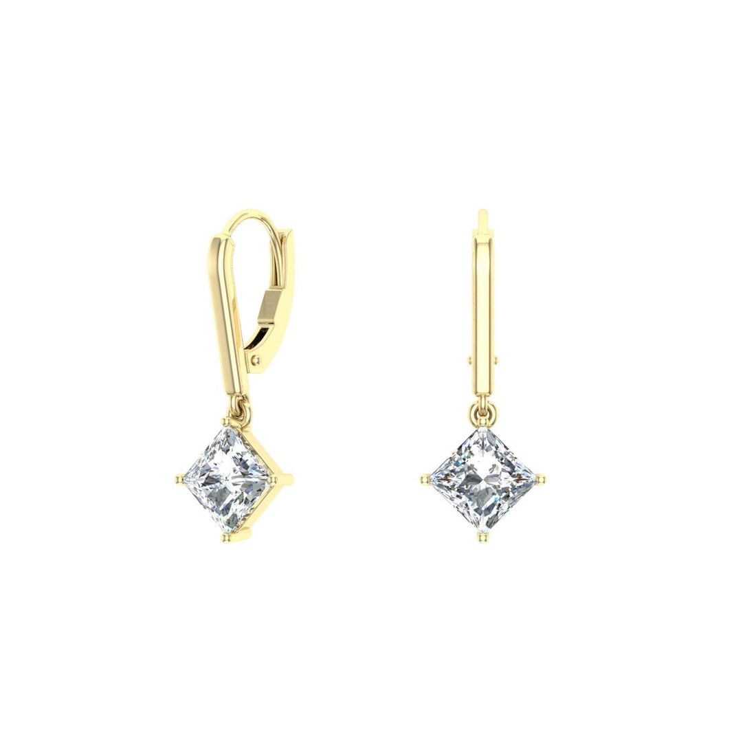 Princess Cut Moissanite Drops Yellow Gold