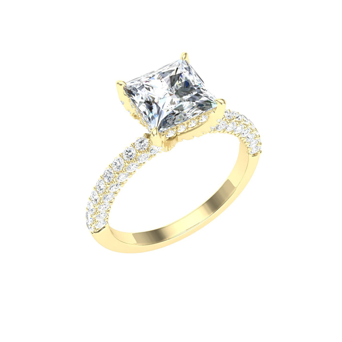 Cherished Princess Cut Micro Pavé Moissanite Engagement Ring Yellow Gold