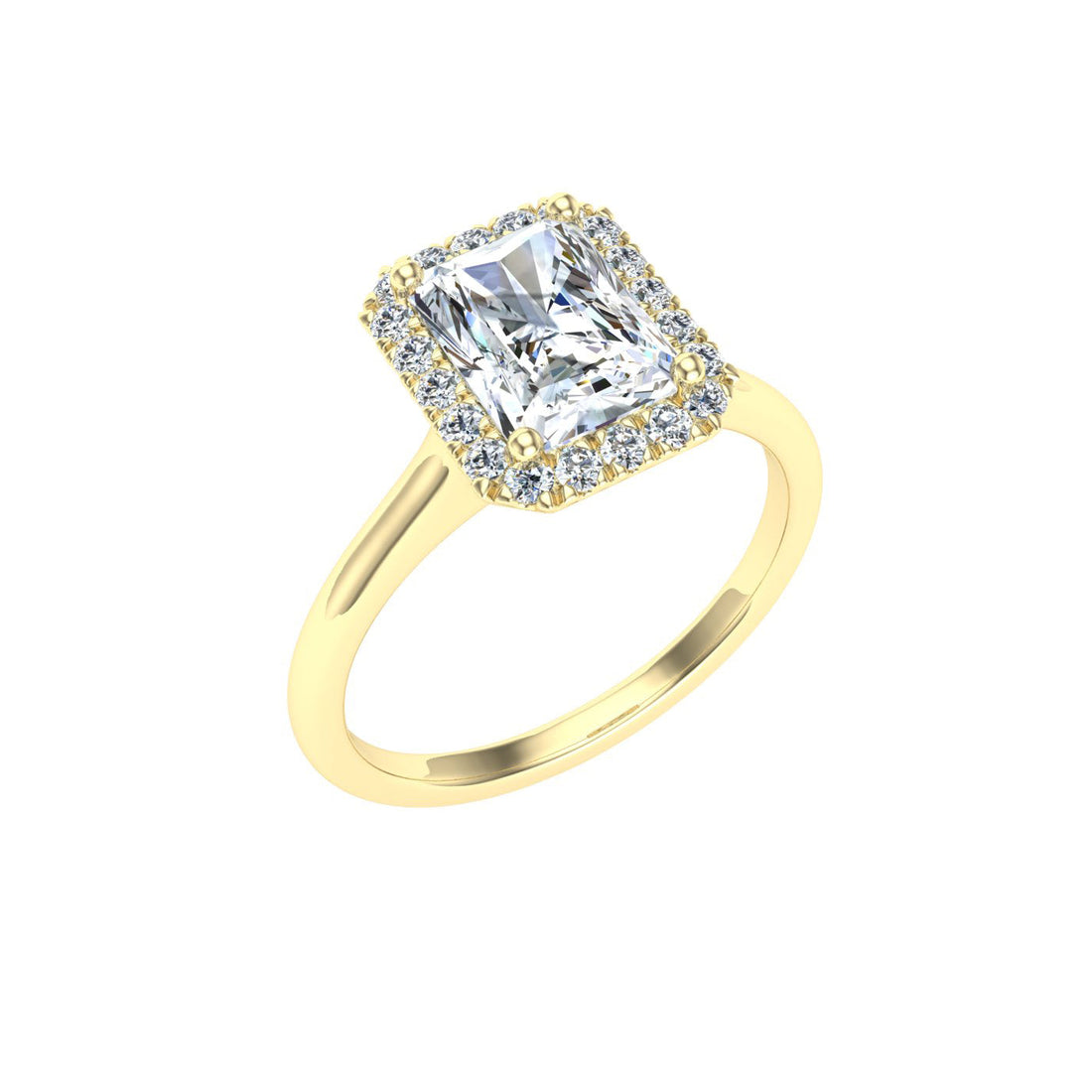 Labyrinth Radiant Cut Halo Moissanite Engagement Ring Yellow Gold