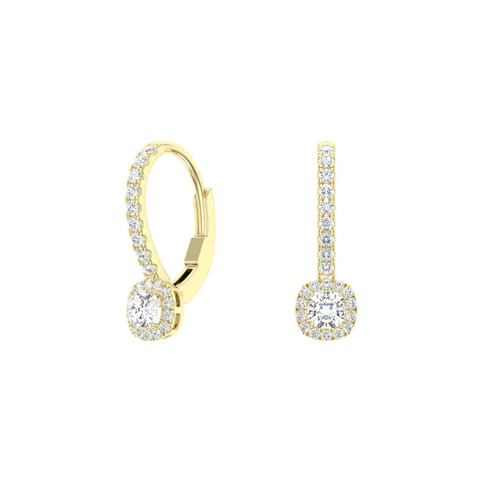 Cushion Cut Halo Moissanite Drops Yellow Gold