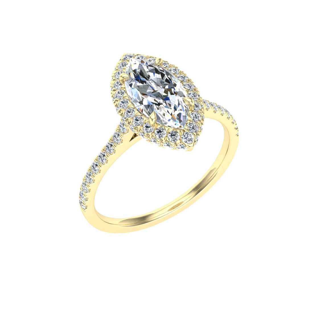 Promise Marquise Cut Halo Moissanite Engagement Ring Yellow Gold