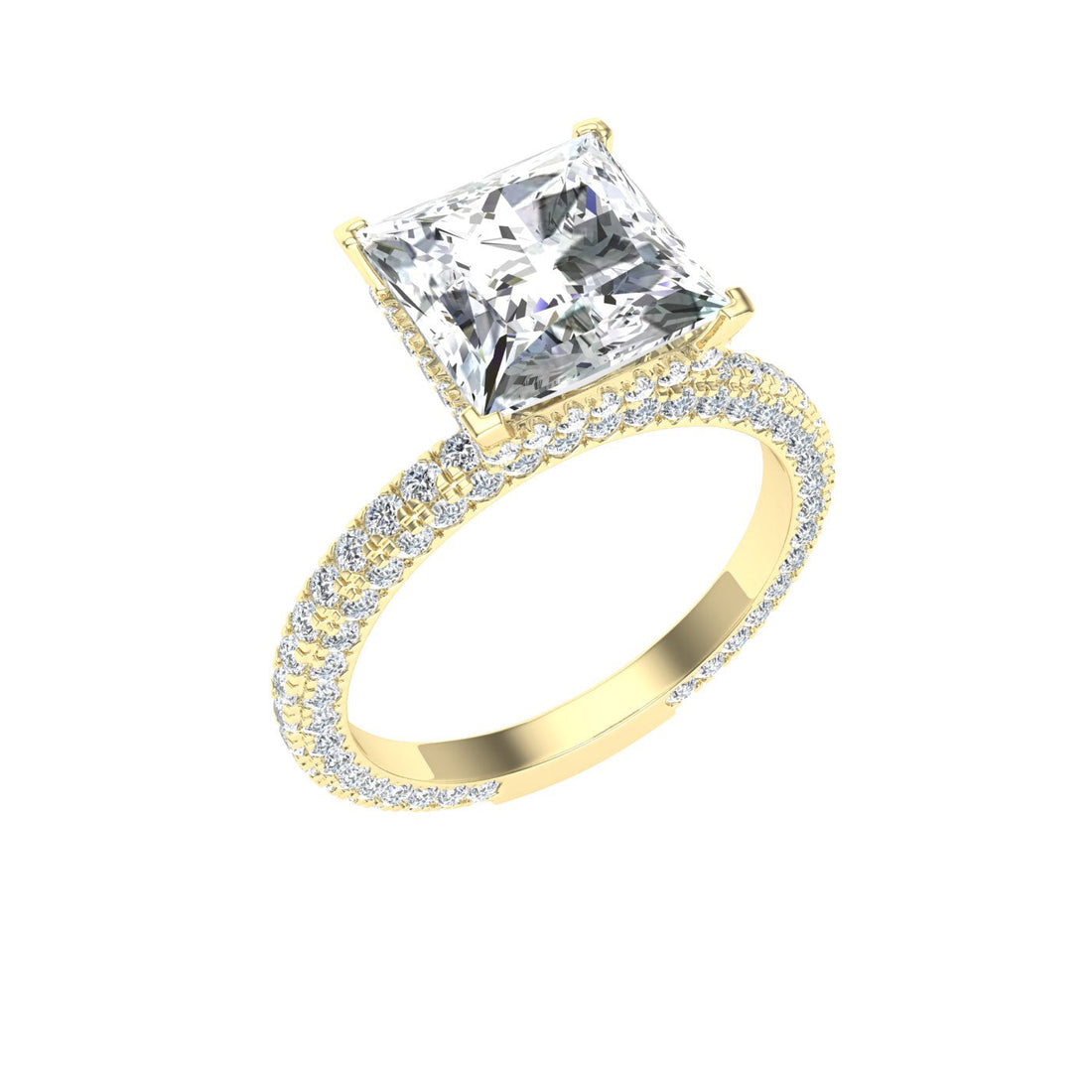 Regal Princess Cut Micro Pavé Moissanite Engagement Ring Yellow Gold