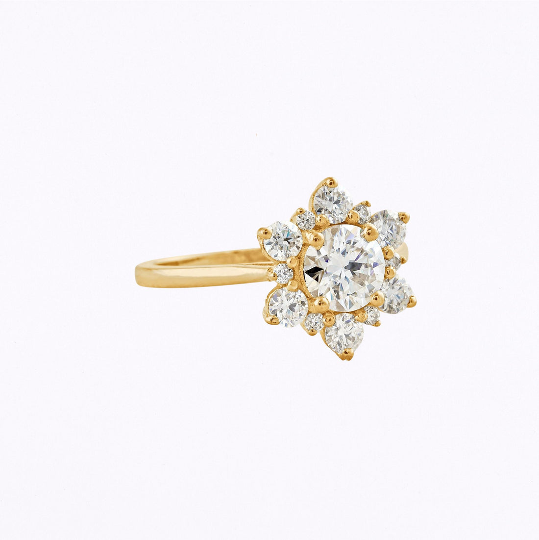 1 CT Round Cut Moissanite Engagement Ring Yellow Gold