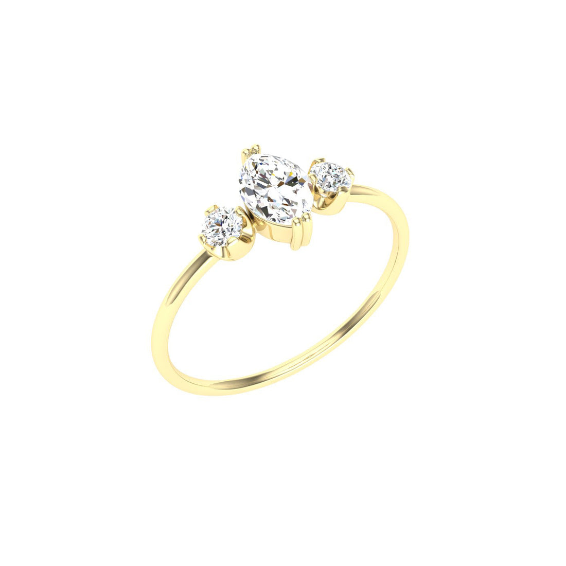 Amaranth Marquise 3 Stone Solitaire Moissanite Engagement Ring Yellow Gold