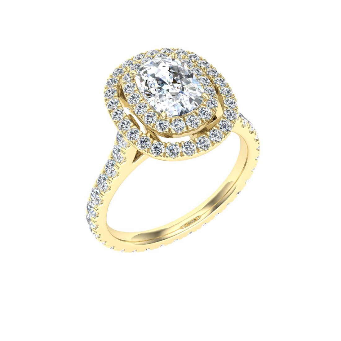 Moondust Cushion Cut Halo Moissanite Engagement Ring Yellow Gold