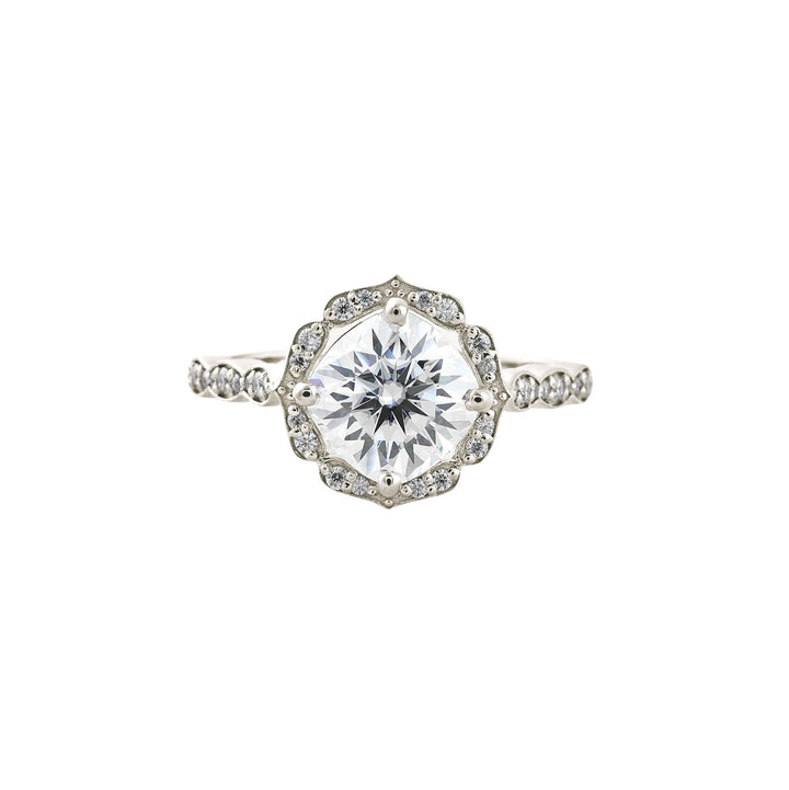 2.1 CT Cushion Cut Halo & Pave Moissanite Engagement Ring White Gold