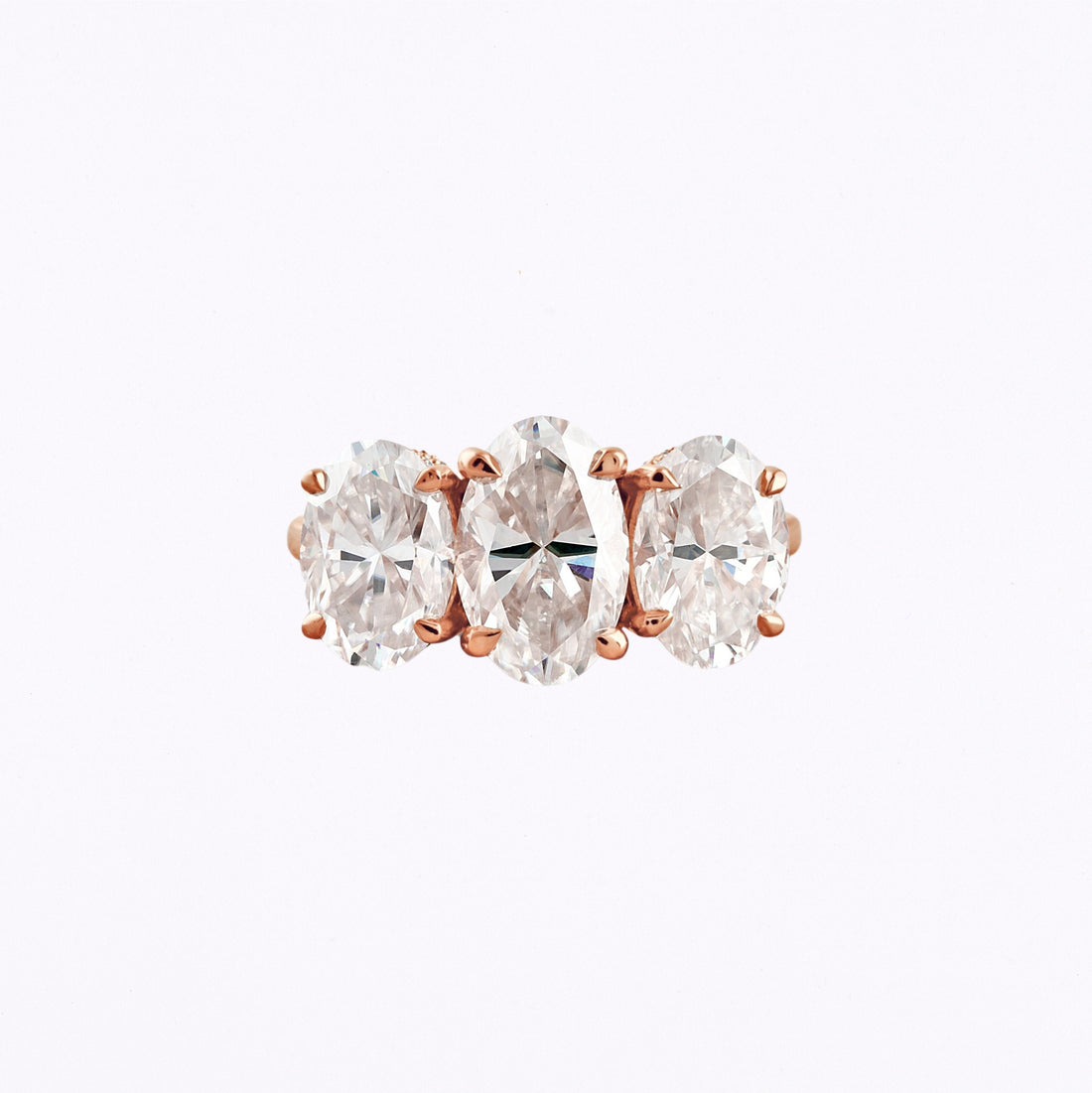 2.35 CT Oval Cut 3 Stones Moissanite Engagement Ring Rose Gold