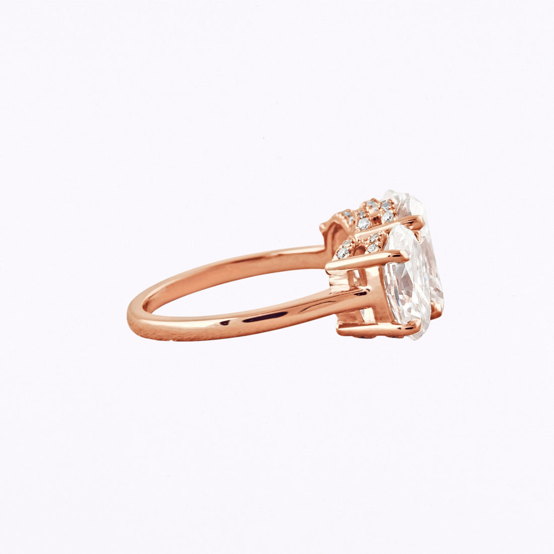 2.35 CT Oval Cut 3 Stones Moissanite Engagement Ring Rose Gold