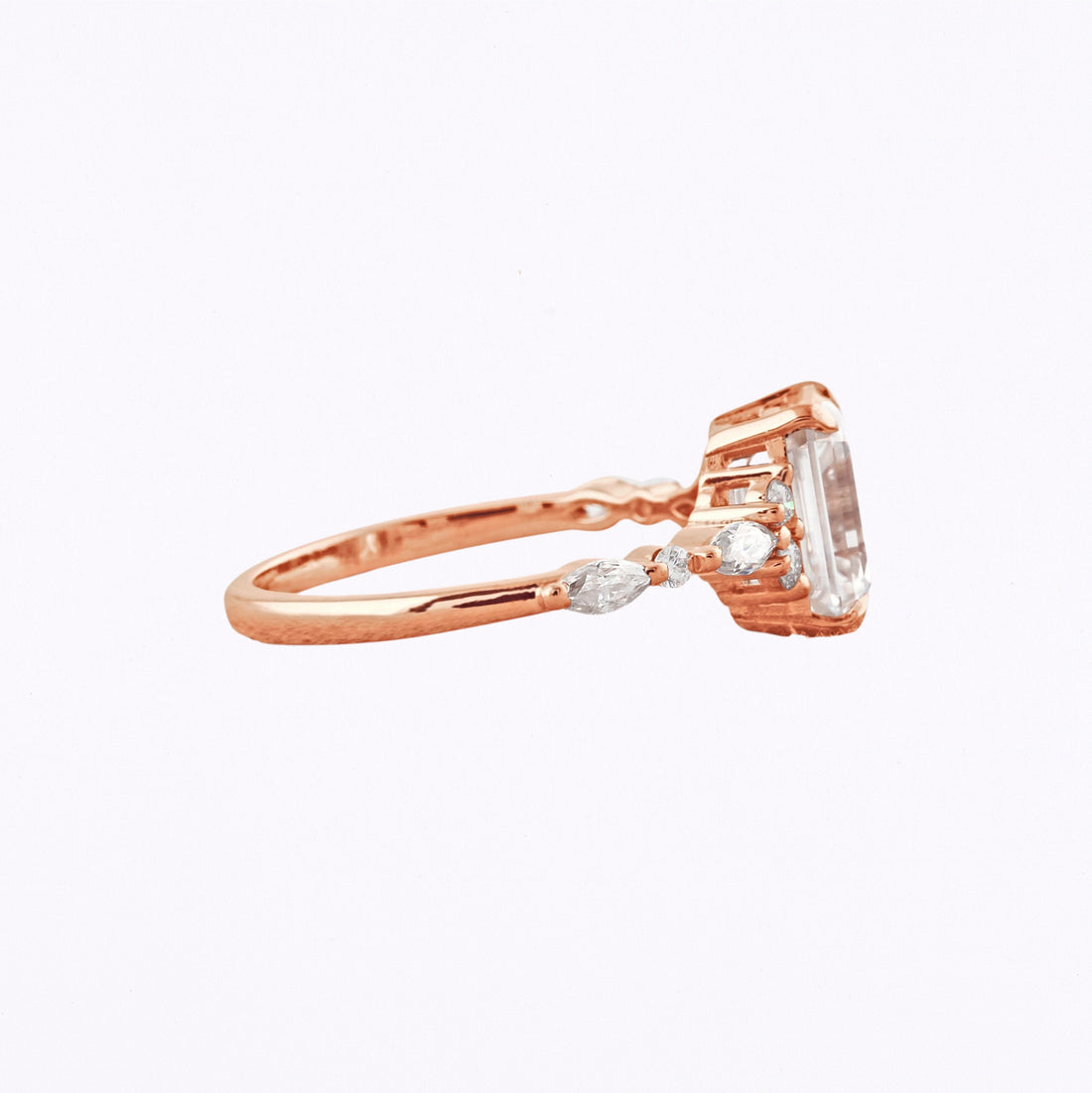 2.3 CT Emerald Cut Cluster Moissanite Engagement Ring Rose Gold