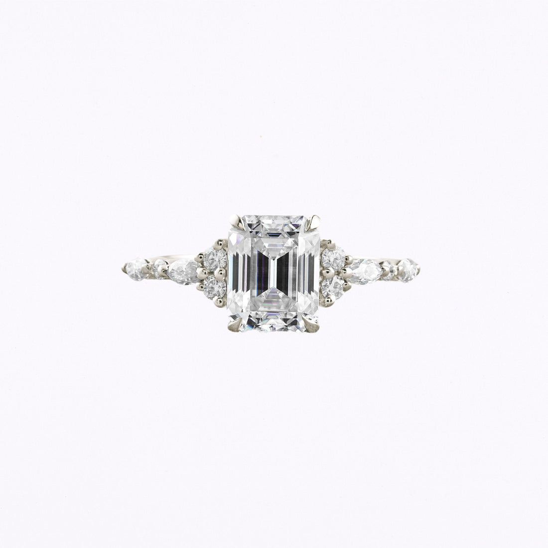 2.3 CT Emerald Cut Cluster Moissanite Engagement Ring White Gold