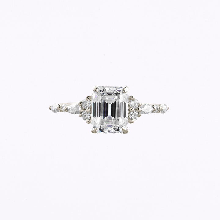 2.3 CT Emerald Cut Cluster Moissanite Engagement Ring White Gold