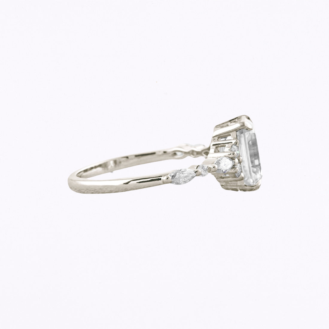 2.3 CT Emerald Cut Cluster Moissanite Engagement Ring White Gold