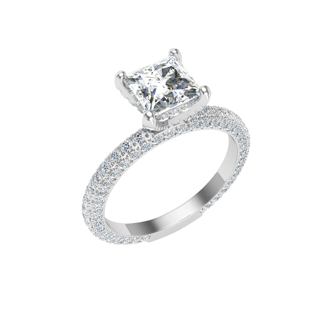 Enigma's Princess Cut Micro Pavé Moissanite Engagement Ring White Gold