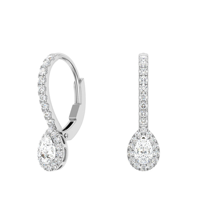 Pear Cut Halo Moissanite Drops White Gold