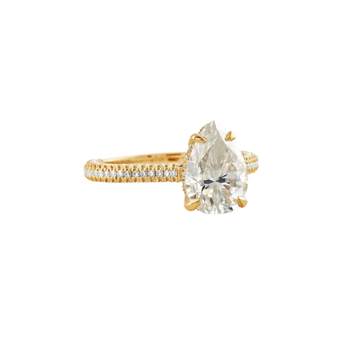 3.1 CT Pear Cut Pave Moissanite Engagement Ring Yellow Gold