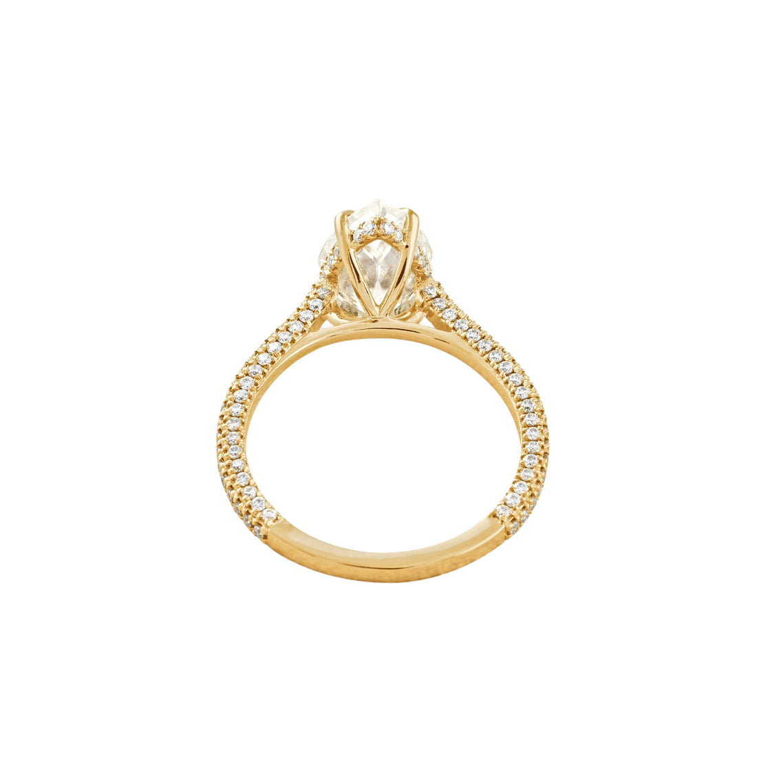 3.1 CT Pear Cut Pave Moissanite Engagement Ring Yellow Gold