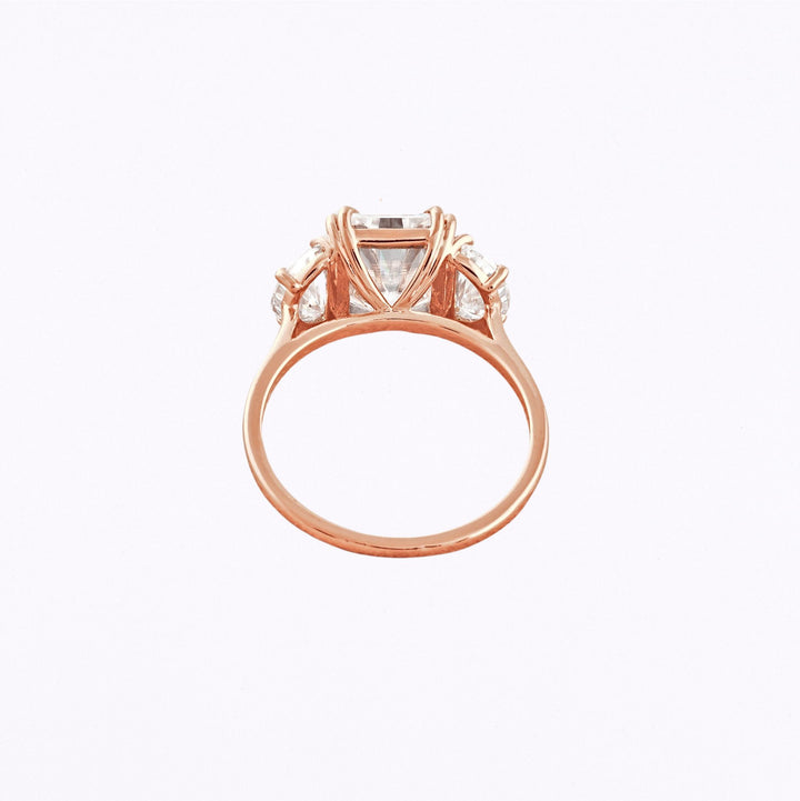 3.24 CT Radiant Cut 3 Stones Moissanite Engagement Ring Rose Gold