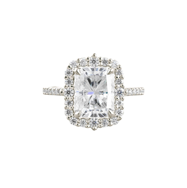 3.24 CT Radiant Cut Halo & Pave Moissanite Engagement Ring White Gold