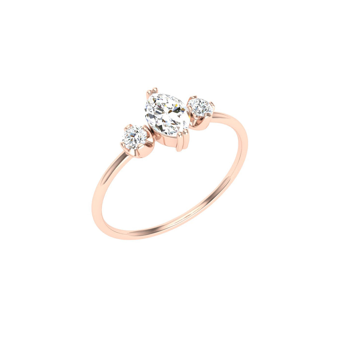 Amaranth Marquise 3 Stone Solitaire Moissanite Engagement Ring Rose  Gold