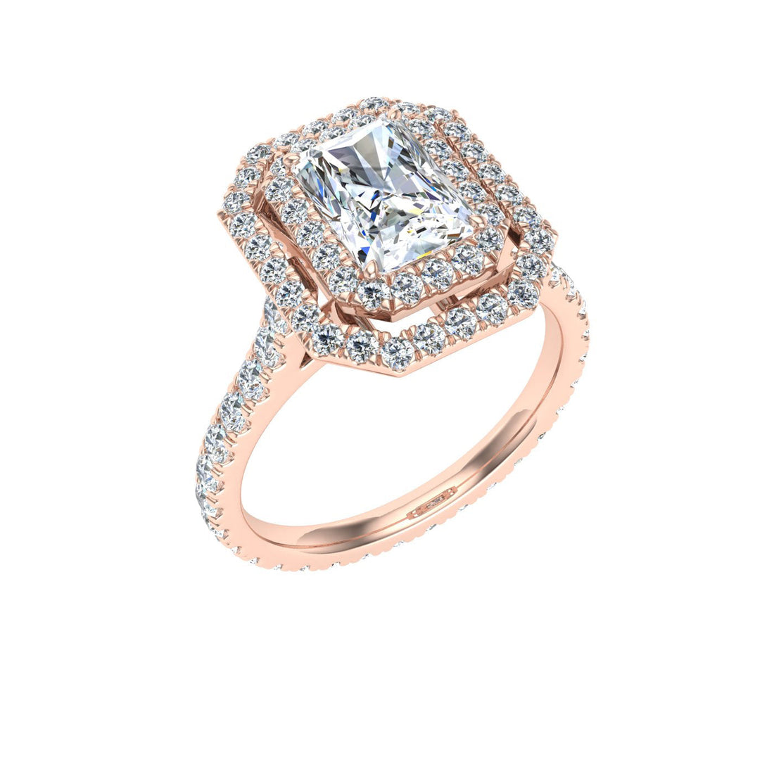 Charm Radiant Cut Halo Moissanite Engagement Ring Rose Gold