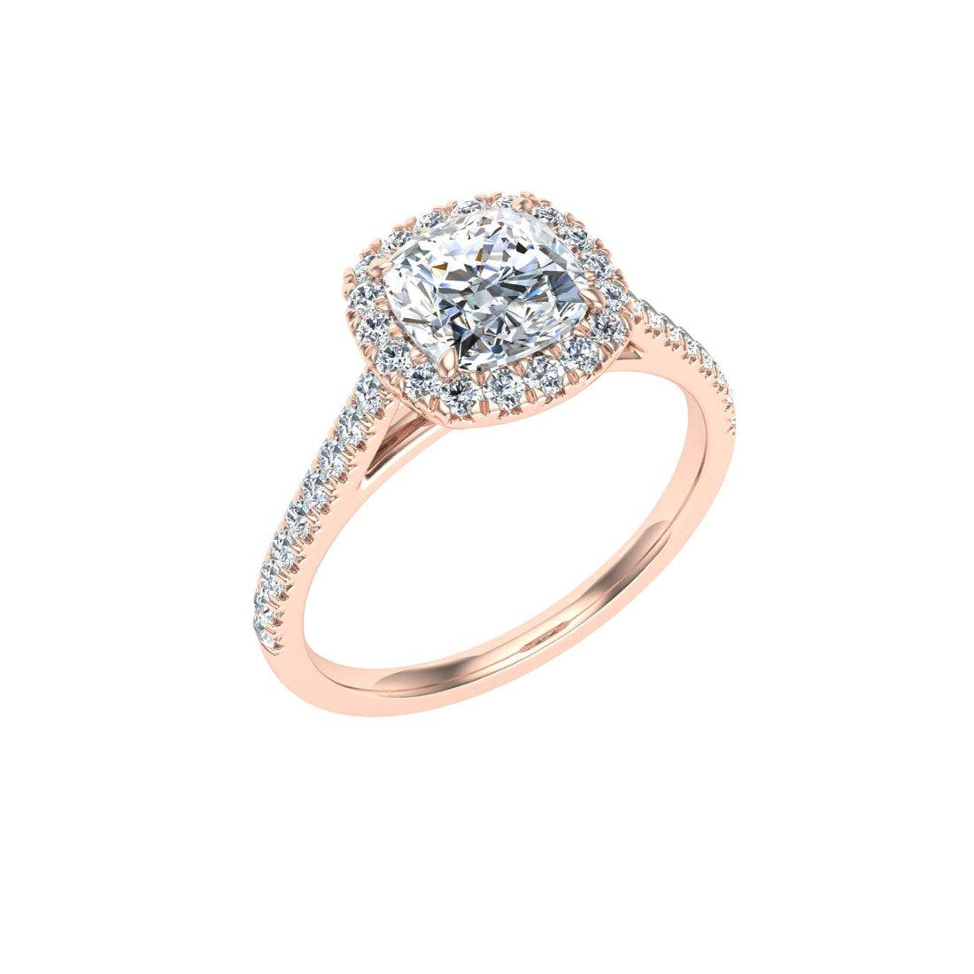 Jewel Cushion Cut Halo Moissanite Engagement Ring Rose Gold