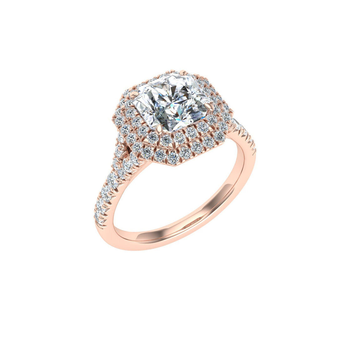 Glimmering Asscher Cut Double Halo Moissanite Engagement Ring Rose Gold