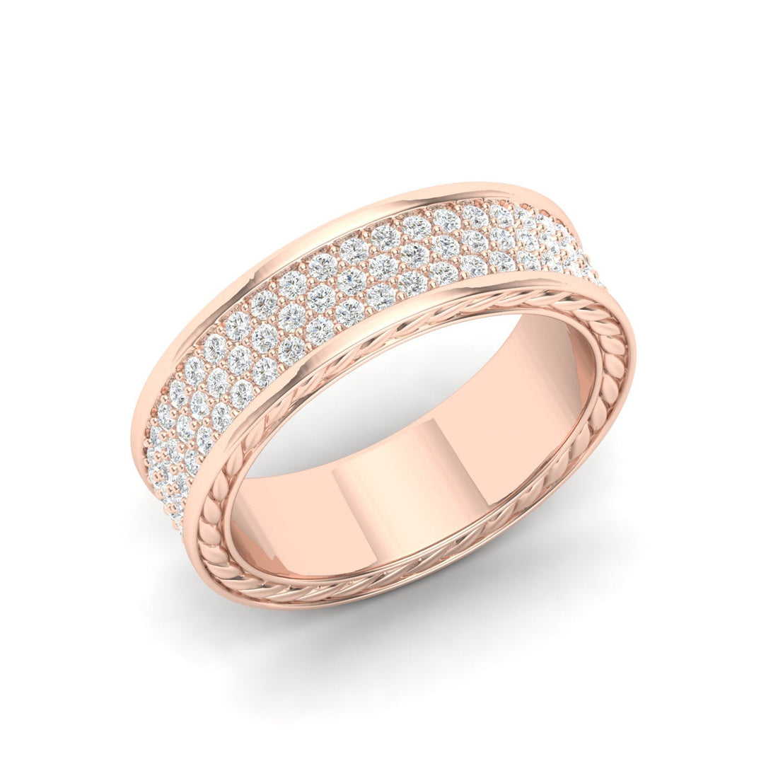 3 Row Pavé Moissanite Wedding Band Rose Gold