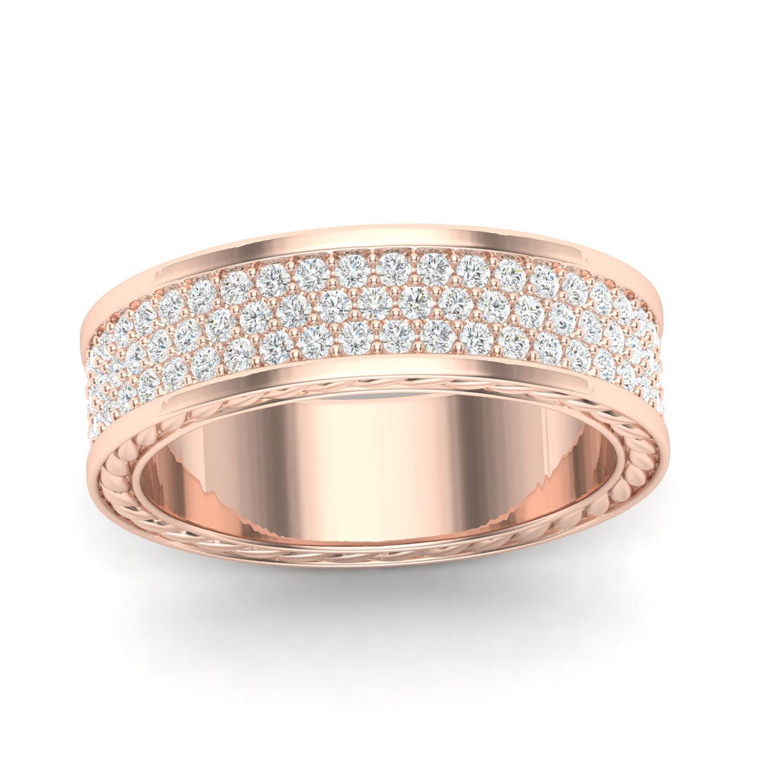 3 Row Pavé Moissanite Wedding Band Rose Gold